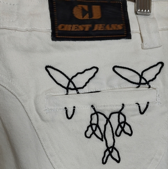 Crest Women's White Jeans with Black Embroidery Western Style - Picture 11 of 13